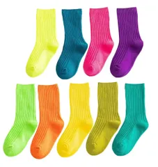 XL_セット２ [ZGKULAEAOW] 3足セット ネオンカラー キッズソックス クルー丈 子供靴下 のびのびルーズソックス ハイソックス 運動会 蛍光色 ダンス カラフル 目立つ 派手 (XL, セット２)