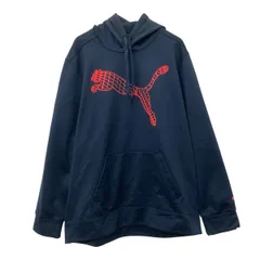 PUMA プリントスウェット パーカー L ブラック オレンジ プーマ プルオーバー ビッグプリント ワンポイント 古着卸 アメリカ仕入 a709-6324