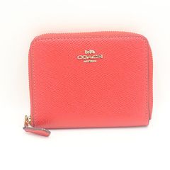 COACH クロスグレインレザー ラウンドジップ コインケース ピンク 