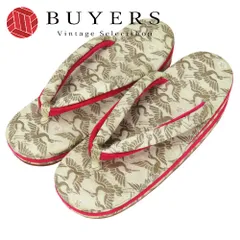 【中古】 草履 てんぐ 正絹(金銀糸除く) ベロア ベージュ 紅玉 濃いピンク 鶴模様 和装 呉服 和服 きもの レディース 女性