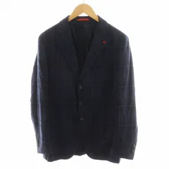 イザイア ISAIA SAILOR テーラードジャケット シングル チェック柄 ウール ラペルピン付き 48 紺 ネイビー 82168 /AN32のサムネイル