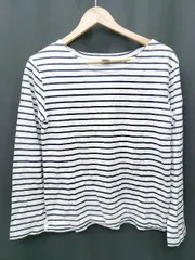 ◇ PETIT BATEAU プチバトー ボーダー 長袖 Tシャツ カットソー サイズS ホワイト ネイビー レディース P  【1406240001095】