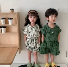 キッズセットアップ【新品】グリーン　男の子　夏　ショートパンツ　短パン　半袖　ノースリーブ