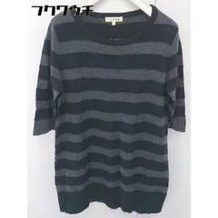 ◇ any FAM エニィファム ボーダー 七分袖 ミニ ニット チュニック ワンピース サイズ 3 グレー ブラック レディース  【1112040002063】