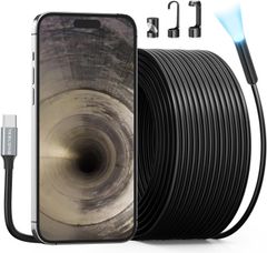 【納期約1週間】15M下水道内視鏡カメラ Teslong ファイバースコープiphone 15対応 USB C排水管ボアスコープ検査カメラ8個高輝度LED搭載 50フィートの柔軟で防水の工業用内視鏡 ファイバースコープカメラ Android-WiFi不要
