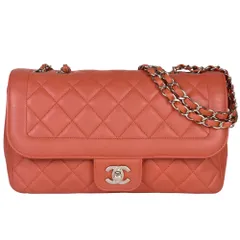 シャネル CHANEL ココマーク マトラッセ25 Wチェーン ショルダーバッグ ラムスキン オレンジ シルバー金具 8桁 14番台 サーモンピンク【中古】
