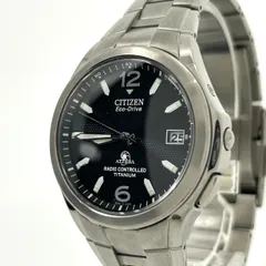 【稼働品】CITIZEN ATTESA シチズン アテッサ メンズ腕時計 エコドライブ H410 電波ソーラー チタン ブラック文字盤 デイト アナログ ビジネスウォッチ スタイリッシュ クラシックデザイン DURATECT クリーニング済み G6