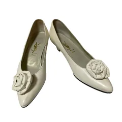 Z1574 YVES SAINT LAURENT イヴサンローラン パンプス 花装飾 オフホワイト サイズ37