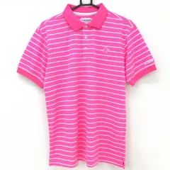【美品】ジャックバニー 半袖ポロシャツ ピンク×白 ボーダー ラビット刺しゅう メンズ 6(XL) ゴルフウェア Jack Bunny