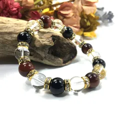レッドタイガーアイ×水晶×オニキス パワーストーン ブレスレット (ゴールド) 10mm メンズ・レディース　浄化済み △