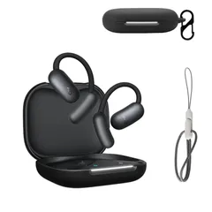 新品 対応 For Anker Soundcore AeroFit 2 ケース カバー 【RIGFUJUN】保護カバー カラビナ付き 紛失防止 イヤーホン用ケース キズ防止 耐衝撃 全面保護 落下防止 装着充電可能 防塵 軽量（ブラック）のサムネイル