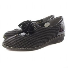 銀座ヨシノヤ レースアップシューズ タウンシューズ スエード エナメル 切替 22.5cm 黒 ブラック /KU ■BM