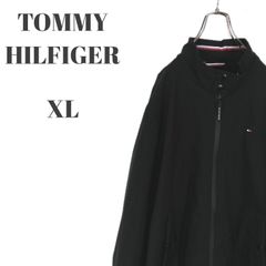 TOMMY HILFIGER トミーヒルフィガー アウタージャケット ジャンパー ブルゾン スウィングトップ ワンポイントロゴ フラッグ刺繍 ブラック 無地 単色 メンズ XLサイズ