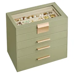SONGMICS ジュエリーボックス 大容量 アクセサリーケース 4段式 引き出し 指輪、ブレスレット収納宝石箱 ガラス蓋 ギフト ピスタチオグリーン JBC161C02