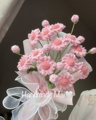 ピンク菊ブーケ　編み物　編み花ハンドメイド