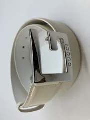 グッチ　GUCCI Gロゴバックル 037 1046 1107 ベルト　全長87ｃｍ　幅4ｃｍ　白アイボリー＆シルバー　送料無料