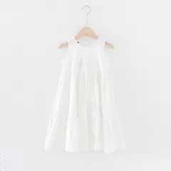 ☆ ホワイト ☆ 150cm ☆ キッズ ワンピース ロング ノースリーブ シンプル おしゃれ ワンピース キッズ ロング ノースリーブ 夏 袖なし Aライン フレアワンピース 子供服 女の子 かわいい おしゃれ 上品 きれいめ キッズワンピ ゆったり