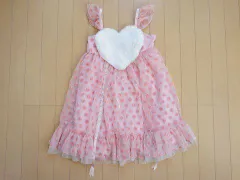 バナナチップス banana chips アウトレット 子供服 女の子 150cm フォーマル ワンピース ドレス キャミソール型 ピンク 水玉 ハート ファー 結婚式 パーティー 発表会 春 秋 冬 ★4 ガールズ キッズ ジュニア 【中古】