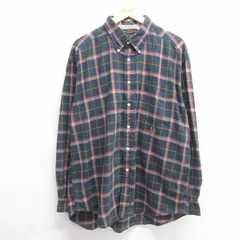 XL/古着 トミーヒルフィガー 長袖 ブランド シャツ メンズ 90s ワンポイントロゴ 大きいサイズ ロング丈 コットン ボタンダウン 緑他 グリ