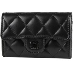 CHANEL/シャネル　クラシック フラップ マトラッセ カードケース/名刺入れ　 ラムスキン　ソーブラック×ブラック金具　AP0214　ランダム番【未使用品】