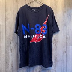 NAUTICA 半袖Tシャツ ビッグプリント ヨット ネイビー ビッグサイズ ゆったり【メンズXL】