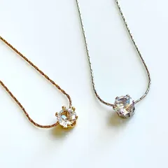 新品 匿名配送 316L シルバー ゴールド シンプル 極細チェーンネックレス 一粒 CZダイヤ