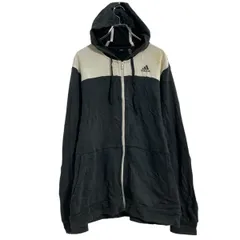 adidas ロゴスウェット パーカー L ブラック ホワイト アディダス ジップアップ 古着卸 アメリカ仕入 a703-5168