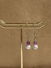天然石ピアス【ホワイトハウライト・アメジスト】ハンドメイド