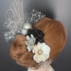 髪飾り 結婚式 成人式 和装 卒業式 ウエディング ha189 白　シルバー　黒