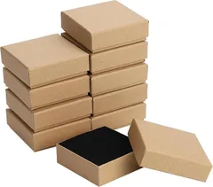 Crystal craft ギフトボックス アクセサリー用 指輪収納 クッション付き 正方形 小箱 クラフト紙 プレゼント ラッピング 10個セット(９x９x３ｃｍ)