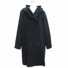 ランバンオンブルー LANVIN en Bleu メルトン フーデットコート ダブルブレスト ひざ丈 黒 ブラック  38 M 0623 のサムネイル