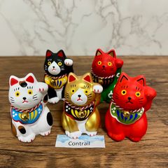 ☆廃版☆貴重品！！薬師窯・特大・七福猫(貯金箱)・高さ35㎝・赤