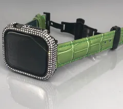 GimelZayinセット Pc　グリーン ブラック アップルウォッチ 高級レザー 本革ベルト クロコダイル  キラキラ　カバー　ケース   4～9 メンズ レディース 40mm 41mm 44mm 45mm Apple Watch バンド