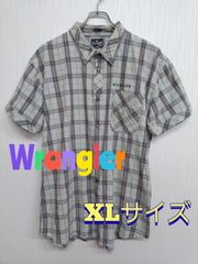Wrangler　ラングラー　グレー・黄緑　チェック半袖シャツ　XL　年代不明　コットン100％　着丈74.5ｃｍ　身幅57.5ｃｍ　肩幅51ｃｍ　袖丈20.5ｃｍ