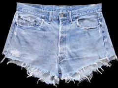 70s USA製 Levi'sリーバイス 501 シングル 66前期 カットオフ デニム ショートパンツ ボロ W34★ショーツ ホットパンツ ビンテージ 赤耳