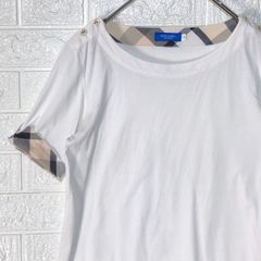 ブルーレーベルクレストブリッジ　ホワイト　チェック　ボートネック　半袖Tシャツ