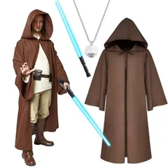 新品 [Formemory] ハロウィン コスプレ 仮装 ジェダイ コスチューム 大人用 コスプレ 衣装 ジェダイセット 仮装 ハロウィン マント ジェダイローブ カッコいい 茶色 黒い マントセット ライトセーバー付き ネックレス付き 豪華8点セット 5つサ