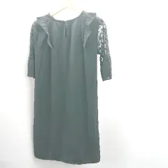 ◇ Θ flower フラワー プリーツフリル レーススリーブ 五分袖 ひざ上丈 ワンピース サイズF ブラック レディース E  【1412090009082】