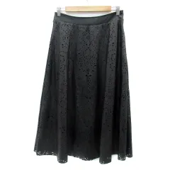 ザラ ZARA フレアスカート マキシ丈 ロング丈 総柄 レース フェイクレザー M 黒 ブラック /YS2