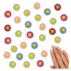 ネイルパーツ フラワー 6ｍｍ カラフル 蓄光 ミックス 100個 花 ラメ クリア 3Ｄ 立体 小さめ カボション レジン デコパーツ アクセサリー ハンドメイド 手芸 パーツ BD4121
