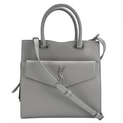 サンローランパリ 2WAY レディース YSLロゴ アップタウン 肩掛け 斜め掛け ハンドバッグ ショルダーバッグ SAINT LAURENT PARIS 561203 グレー シルバー金具【中古品】