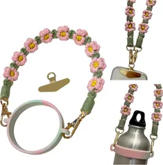 アリス Hi-Craft ハンドストラップ スマホストラップ 手首 携帯ストラップ おしゃれ かわいい ペットボトルホルダー付 フォンタブ 金具 2way(ピンクグリーン)