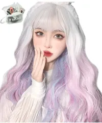 ★エムグランデ ウィッグ クリエイティブライン 【現役トップスタイリスト監修】 6点セット ハイトーンカラー レディース かつら wig ボブ セミロング ロング 小顔効果 フルウィッグ (ホワイトピンクインブルー DY49A)