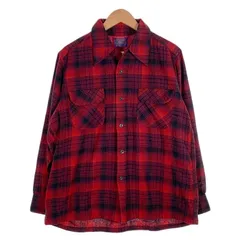 70's PENDLETON ペンドルトン ボードシャツ ウール オープンカラー オンブレチェックシャツ レッド ブラック USA製 Size L