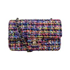 ☆E2803 シャネル ショルダーバッグ ミニクラシック チェーンフラップ A69900 マトラッセ ツイード スパンコール ココマーク マルチカラー ネイビー ゴールド金具 CHANEL