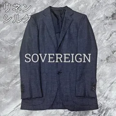 SOVEREIGN ソブリン UNITED ARROWS ユナイテッドアローズ テーラードジャケット 千鳥柄 ウール シルク 絹 リネン 麻 段返り 3B 背抜き サイドベンツ 本切羽 ネイビー系 紺色系 サイズ42 XS相当のサムネイル