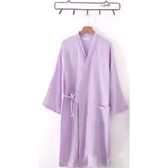 ☆ 女×パープル ☆ Lサイズ ☆ バスローブ kbathrobe02 バスローブ 薄手 速乾 ナイトガウン ガウン 部屋着 寝間着 薄い ガーゼコットン ミディアム ロング 風呂 温泉 レディース メンズ 春 夏 秋 冬 オールシーズン