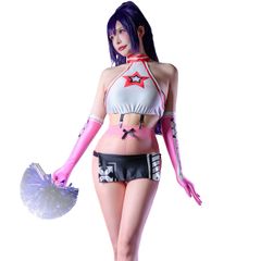 [LOST-G] チアガール コスプレ チアリーダー 衣装 チア 仮装 応援団 コスチューム ハイネック パンティホース シンプル 光沢 RQ レースクイーン レディース