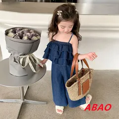 【新商品が大人気です！】子供 デニム 上下セット キャミソール パンツ おしゃれ 2点セット 通園 お出かけ 春夏秋 yz52