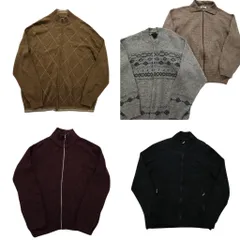 古着卸 まとめ売り フルジップカーディガン セーター 5枚セット (メンズ L ) チェック スイングトップ モックネック 無地 中古 古着 MY3618
